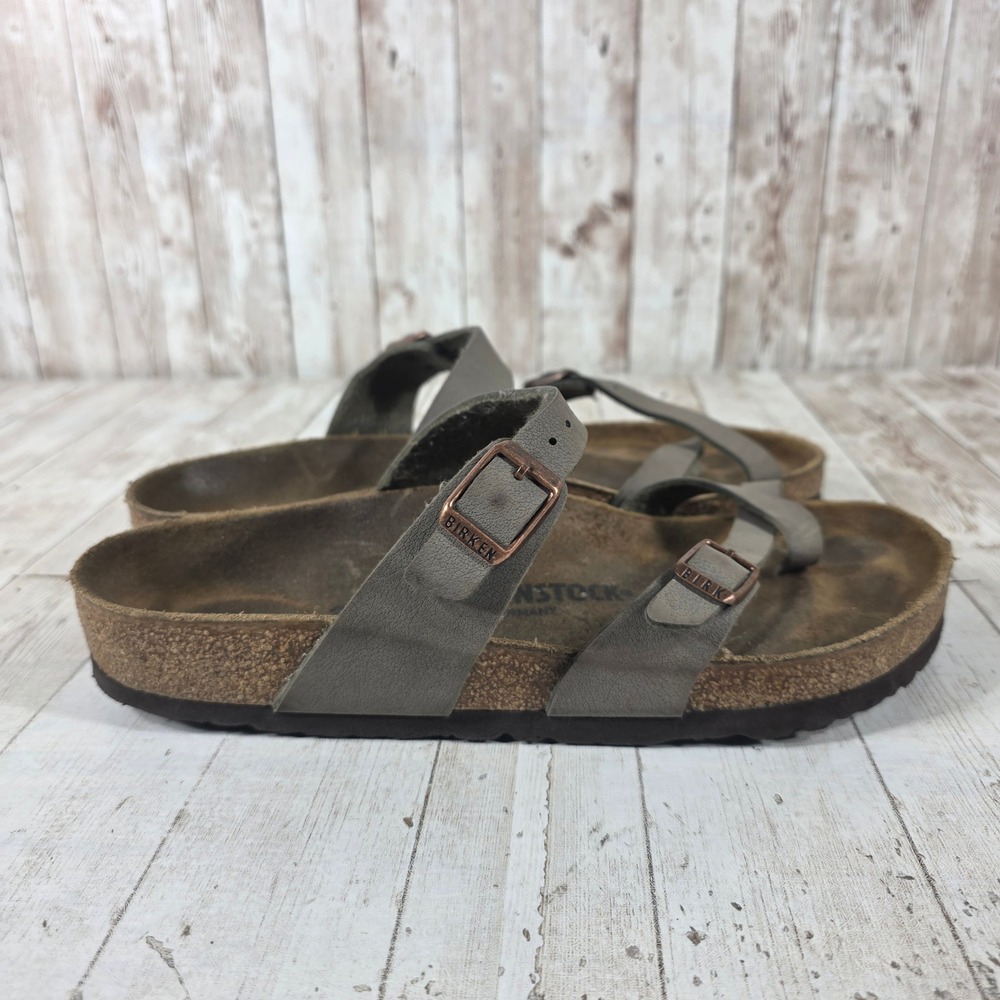 Birkenstock Mayari Stone Gray Birko-Flor Sandals Women 39 L8 M6 Made in Germany